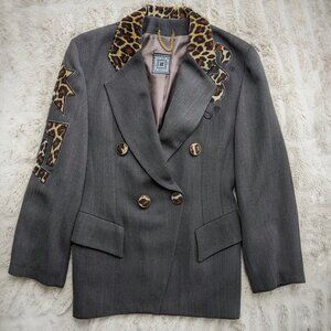 Rare VINTAGE 90s Made In France Bestini “Pop Art” Wool Leopard Detailed Jkt Sz 4